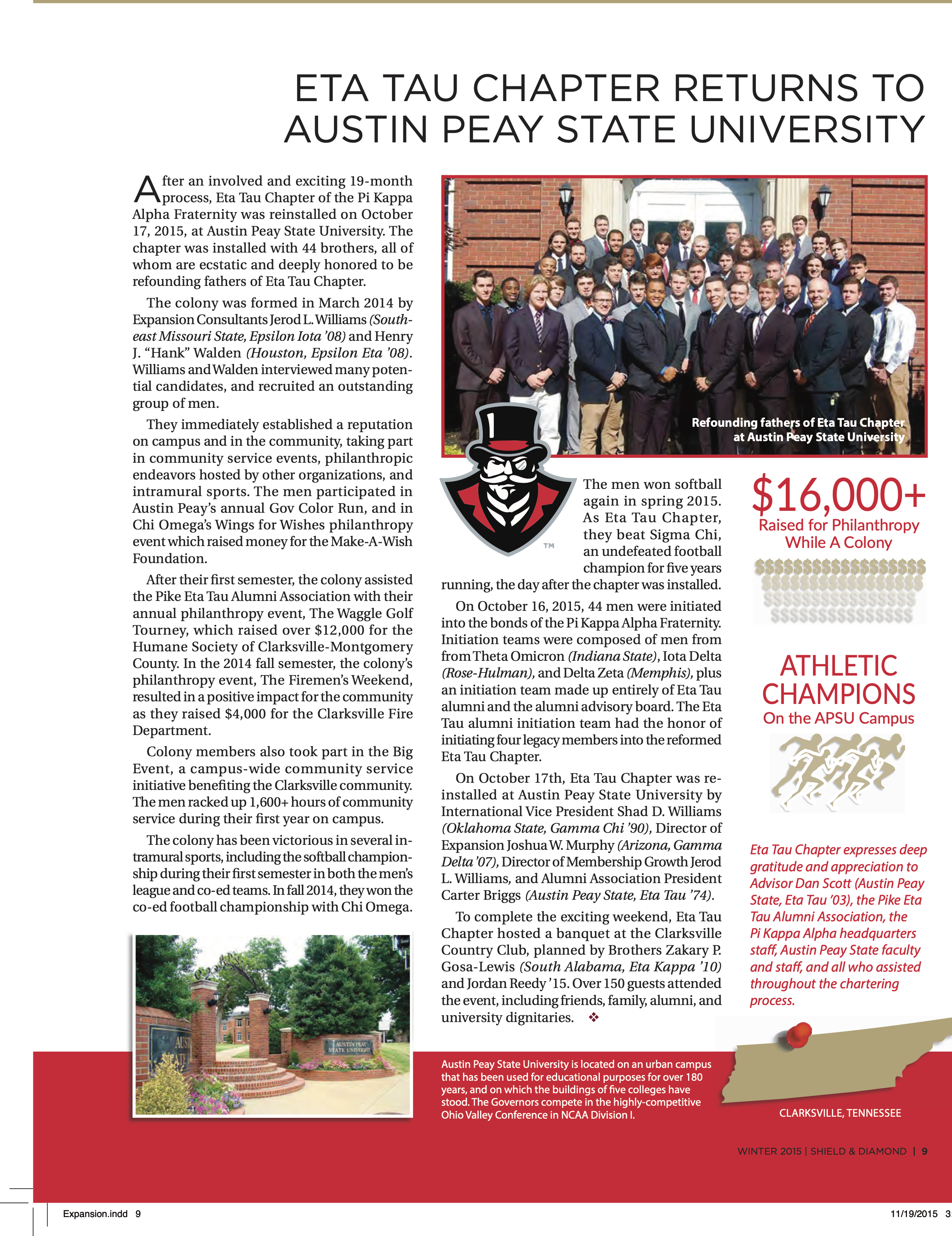 Expansion: Eta Tau Chapter Returns To Austin Peay State University, Winter 2015